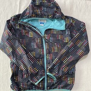 Columbia Windbreaker Girls Large Full Zip Printed Hooded Lined Jacket Coat
